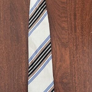Gianfranco Ferre Diagonal Striped Silver Black And Blue Silk Tie